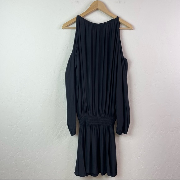 Ramy Brook Lauren Cold-Shoulder Drop-Waist Blouson Mini Dress Black Size Small - Picture 2 of 16
